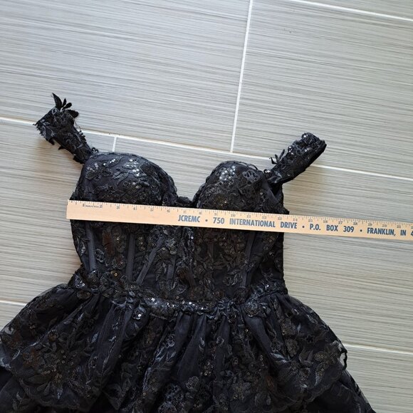 Gothic Women's Mini Dress Black Size 6 Boning Corset Tulle Fairy Whimsygoth - Picture 9 of 12